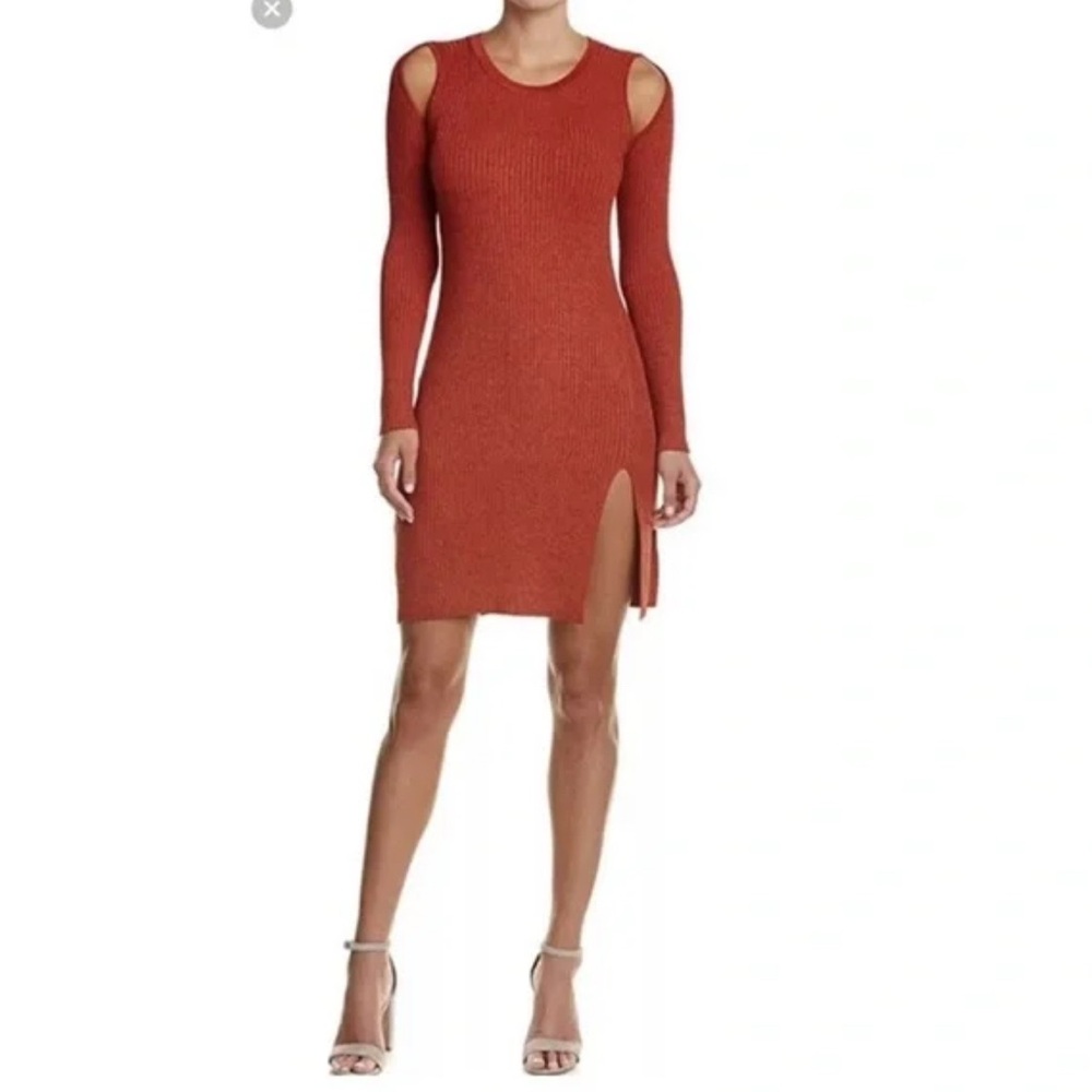 BCBGMAXAZRIA Women's Braiden Cold Shoulder Sweater Dress Orange Size XS